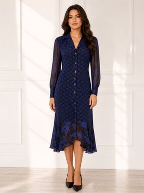 Diane von Furstenberg Catherine Silk Shirt Dress Blue Daze Polka Dot (4)
No belt